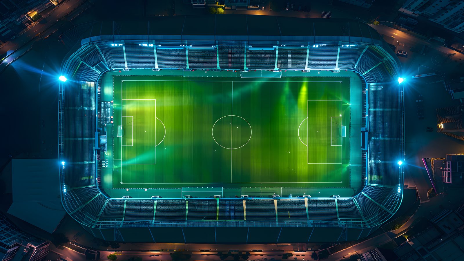Goaler matchday pitch view with stadium lighting and formation overlay